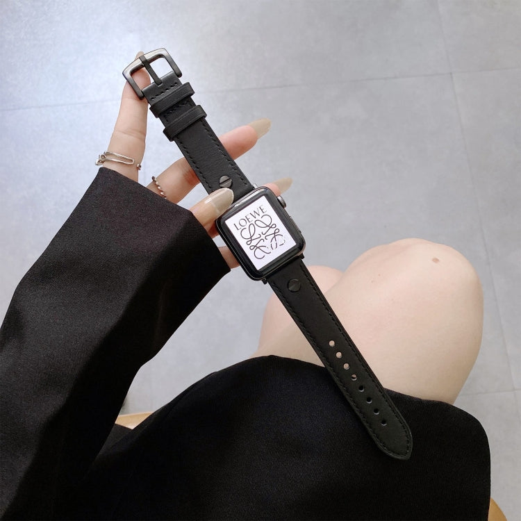 Retro Leather Watch Band For Apple Watch Ultra 49mm&Watch Ultra 2 49mm / Series 9&8&7 45mm / SE 3&SE 2&6&SE&5&4 44mm / 3&2&1 42mm(Black) by bashfashion