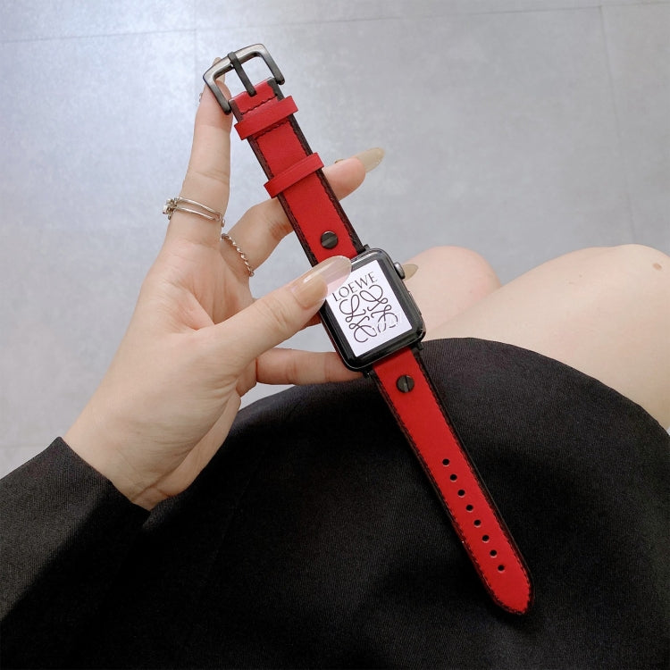 Retro Leather Watch Band For Apple Watch Ultra 49mm&Watch Ultra 2 49mm / Series 9&8&7 45mm / SE 3&SE 2&6&SE&5&4 44mm / 3&2&1 42mm(Red) by bashfashion