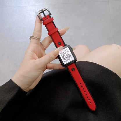 Retro Leather Watch Band For Apple Watch Ultra 49mm&Watch Ultra 2 49mm / Series 9&8&7 45mm / SE 3&SE 2&6&SE&5&4 44mm / 3&2&1 42mm(Red) by bashfashion
