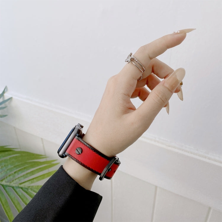 Retro Leather Watch Band For Apple Watch Ultra 49mm&Watch Ultra 2 49mm / Series 9&8&7 45mm / SE 3&SE 2&6&SE&5&4 44mm / 3&2&1 42mm(Red) by bashfashion