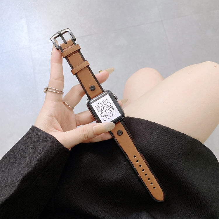 Retro Leather Watch Band For Apple Watch Ultra 49mm&Watch Ultra 2 49mm / Series 9&8&7 45mm / SE 3&SE 2&6&SE&5&4 44mm / 3&2&1 42mm(Brown) by bashfashion