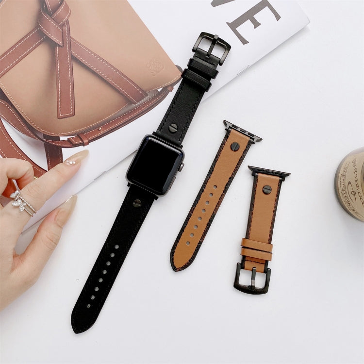 Retro Leather Watch Band For Apple Watch Ultra 49mm&Watch Ultra 2 49mm / Series 9&8&7 45mm / SE 3&SE 2&6&SE&5&4 44mm / 3&2&1 42mm(Brown) by bashfashion