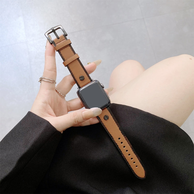 Retro Leather Watch Band For Apple Watch Ultra 49mm&Watch Ultra 2 49mm / Series 9&8&7 45mm / SE 3&SE 2&6&SE&5&4 44mm / 3&2&1 42mm(Brown) by bashfashion