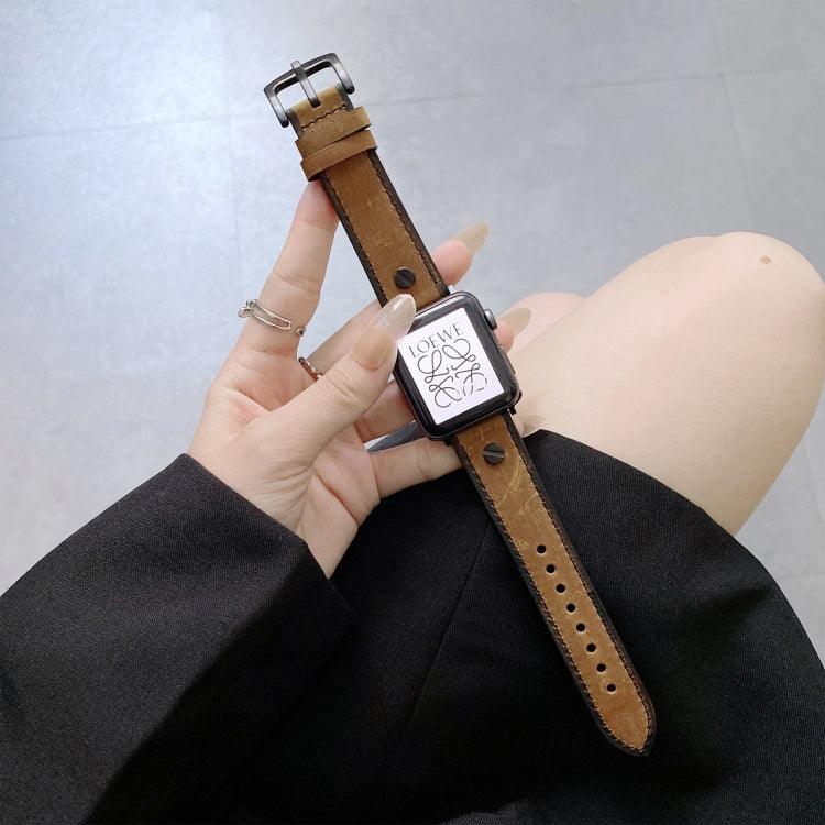 Retro Leather Watch Band For Apple Watch Ultra 49mm&Watch Ultra 2 49mm / Series 9&8&7 45mm / SE 3&SE 2&6&SE&5&4 44mm / 3&2&1 42mm(Yellow Brown) by bashfashion