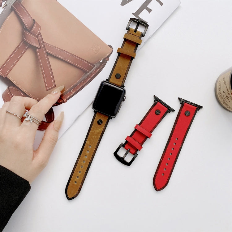 Retro Leather Watch Band For Apple Watch Ultra 49mm&Watch Ultra 2 49mm / Series 9&8&7 45mm / SE 3&SE 2&6&SE&5&4 44mm / 3&2&1 42mm(Yellow Brown) by bashfashion