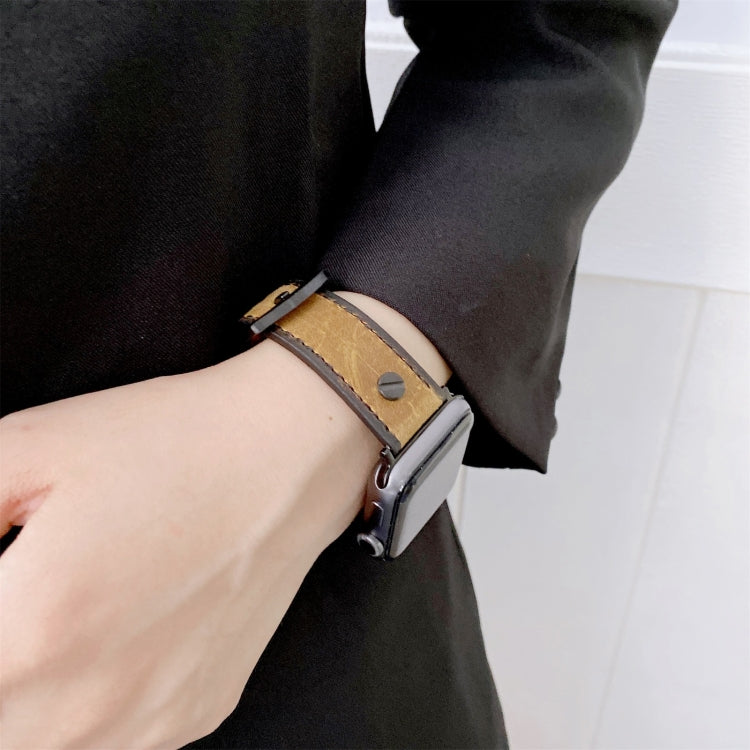 Retro Leather Watch Band For Apple Watch Ultra 49mm&Watch Ultra 2 49mm / Series 9&8&7 45mm / SE 3&SE 2&6&SE&5&4 44mm / 3&2&1 42mm(Yellow Brown) by bashfashion