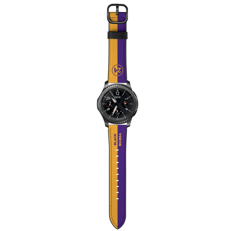22mm For Samsung Galaxy Watch 46mm / Huawei Watch 3 / 3 Pro Universal Printed Leather Watch Band(Yellow Purple Stripes) by bashfashion