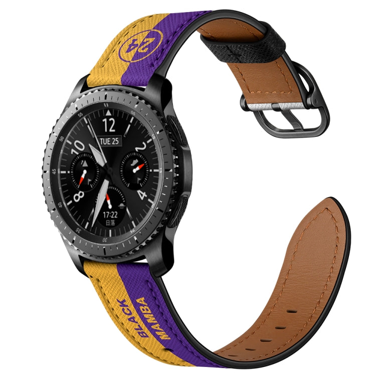 22mm For Samsung Galaxy Watch 46mm / Huawei Watch 3 / 3 Pro Universal Printed Leather Watch Band(Yellow Purple Stripes) by bashfashion