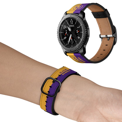 22mm For Samsung Galaxy Watch 46mm / Huawei Watch 3 / 3 Pro Universal Printed Leather Watch Band(Yellow Purple Stripes) by bashfashion