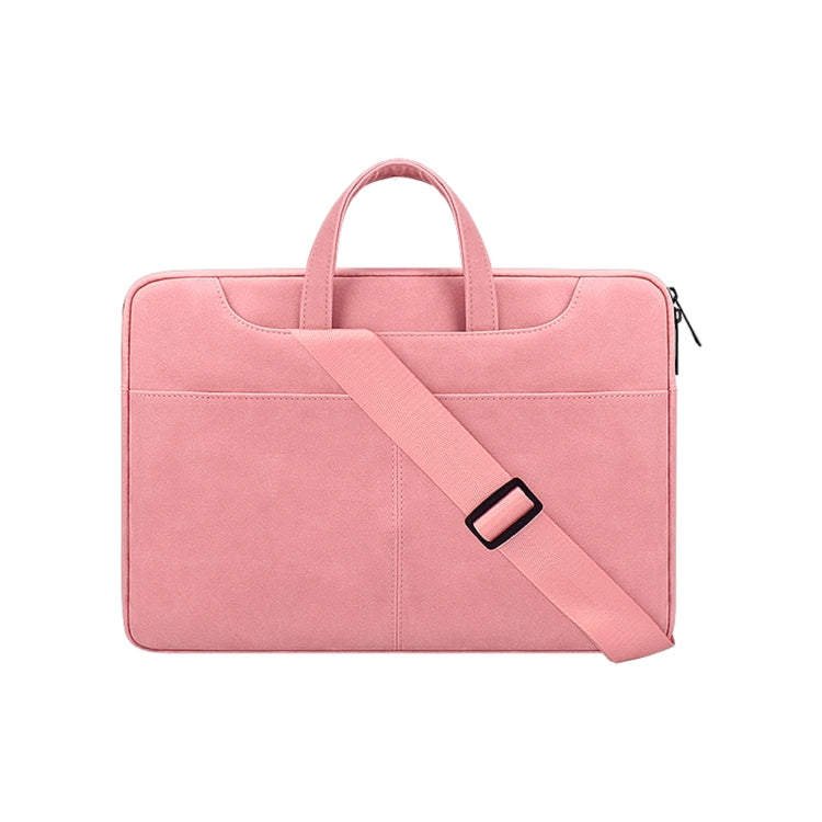 ST06SDJ Frosted PU Business Laptop Bag with Detachable Shoulder Strap, Size:13.3 inch(Pink) by bashfashion