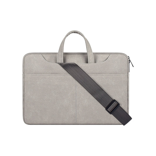 ST06SDJ Frosted PU Business Laptop Bag with Detachable Shoulder Strap, Size:15.6 inch(Light Gray) by bashfashion