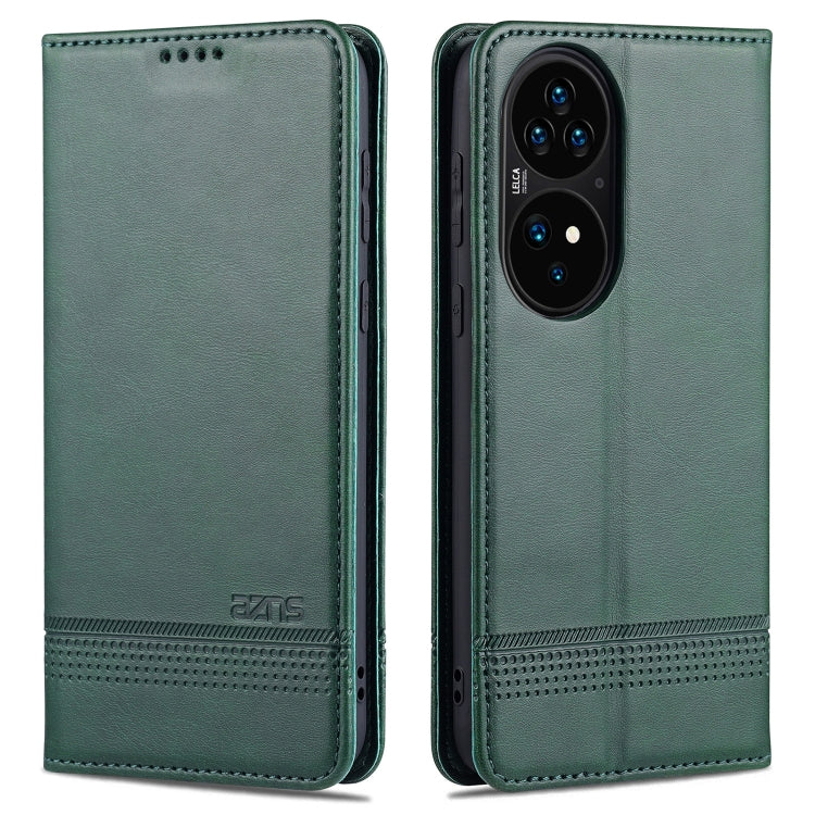 For Huawei P50 AZNS Magnetic Calf Texture Horizontal Flip Leather Case with Card Slots & Holder & Wallet(Dark Green) by AZNS