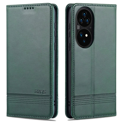 For Huawei P50 AZNS Magnetic Calf Texture Horizontal Flip Leather Case with Card Slots & Holder & Wallet(Dark Green) by AZNS