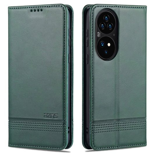 For Huawei P50 AZNS Magnetic Calf Texture Horizontal Flip Leather Case with Card Slots & Holder & Wallet(Dark Green) by AZNS