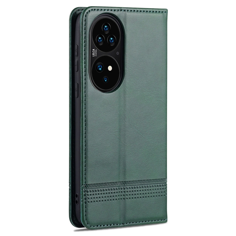 For Huawei P50 AZNS Magnetic Calf Texture Horizontal Flip Leather Case with Card Slots & Holder & Wallet(Dark Green) by AZNS