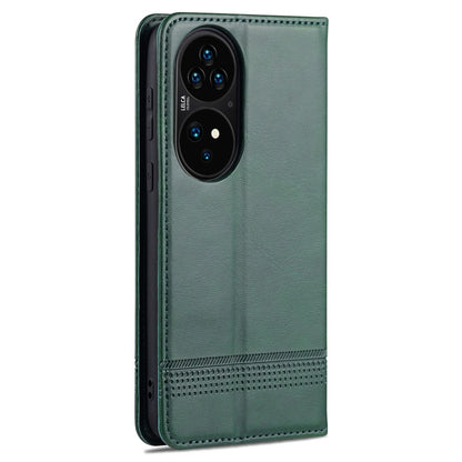 For Huawei P50 AZNS Magnetic Calf Texture Horizontal Flip Leather Case with Card Slots & Holder & Wallet(Dark Green) by AZNS