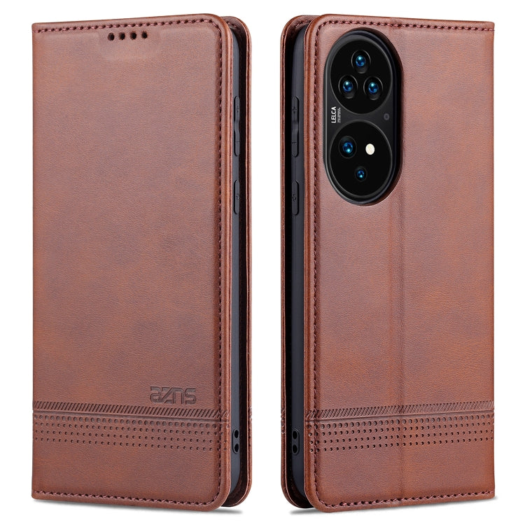 For Huawei P50 Pro AZNS Magnetic Calf Texture Horizontal Flip Leather Case with Card Slots & Holder & Wallet(Dark Brown) by AZNS