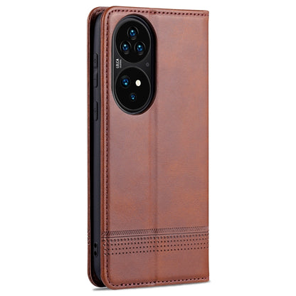 For Huawei P50 Pro AZNS Magnetic Calf Texture Horizontal Flip Leather Case with Card Slots & Holder & Wallet(Dark Brown) by AZNS