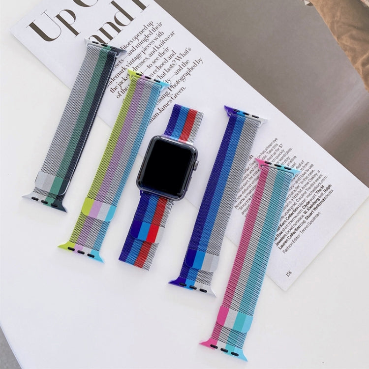 Four-colors Milanese Watch Band For Apple Watch Series 9&8&7 41mm / SE 3&SE 2&6&SE&5&4 40mm / 3&2&1 38mm(Purple Blue Red Silver) by bashfashion