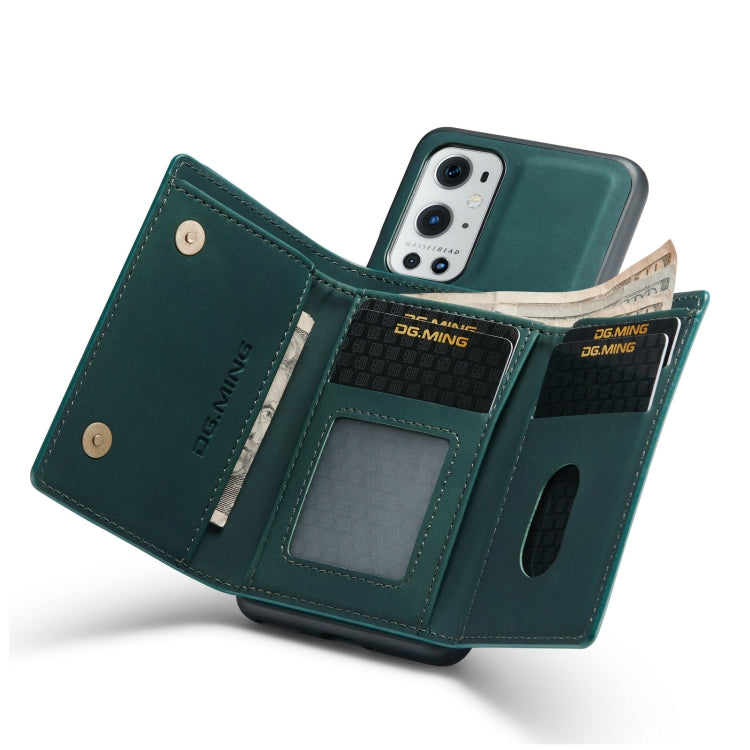 For OnePlus 9 Pro DG.MING M1 Series 3-Fold Multi Card Wallet Back Cover Shockproof Case with Holder Function(Green) by DG.MING