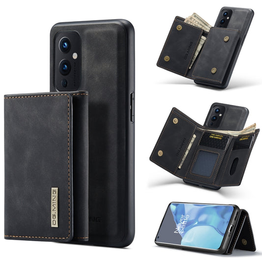 For OnePlus 9 (EU/NA) DG.MING M1 Series 3-Fold Multi Card Wallet Back Cover Shockproof Case with Holder Function(Black) by DG.MING