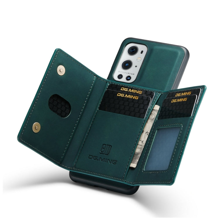 For OnePlus 9 Pro DG.MING M2 Series 3-Fold Multi Card Bag Back Cover Shockproof Case with Wallet & Holder Function(Green) by DG.MING