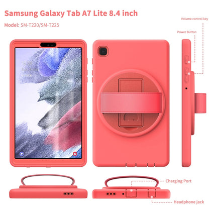 For Samsung Galaxy Tab A7 Lite 8.7 T220 360 Degree Rotation PC + TPU Protective Case with Holder & Hand-strap & Pen Slot(Pink) by bashfashion