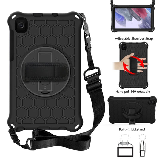 For Samsung Galaxy Tab A7 Lite 8.7 2021 T220 / T225 360 Degree Rotation Honeycomb Shockproof Silicone PC Protective Case with Holder & Shoulder Strap & Hand Strap(Black) by bashfashion