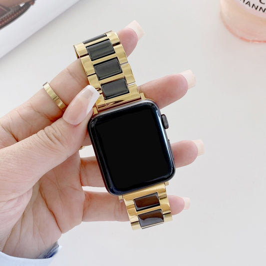 22mm Width Three Beads Ceramics Steel Watch Band For Apple Watch Series 9&8&7 41mm / SE 3&SE 2&6&SE&5&4 40mm / 3&2&1 38mm(Gold+Black) by bashfashion