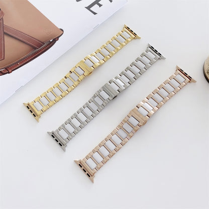 22mm Width Three Beads Ceramics Steel Watch Band For Apple Watch Series 9&8&7 41mm / SE 3&SE 2&6&SE&5&4 40mm / 3&2&1 38mm(Gold+White) by bashfashion