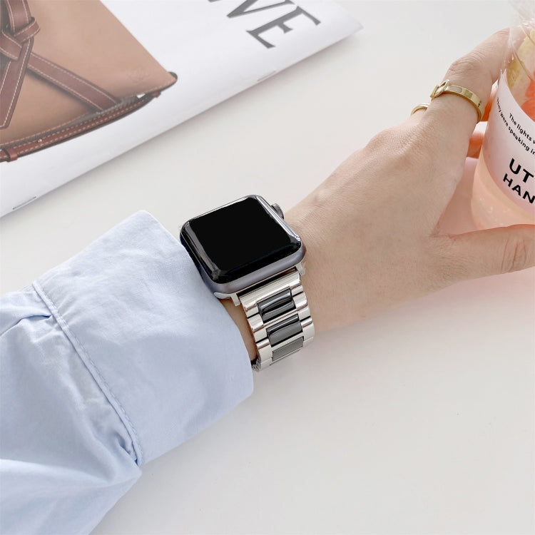 22mm Width Three Beads Ceramics Steel Watch Band For Apple Watch Ultra 49mm&Watch Ultra 2 49mm / Series 9&8&7 45mm / SE 3&SE 2&6&SE&5&4 44mm / 3&2&1 42mm(Gold+White) by bashfashion