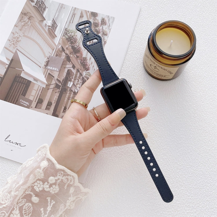 Small Waist 8-shape Reverse Buckle Leather Watch Band For Apple Watch Series 9&8&7 41mm / SE 3&SE 2&6&SE&5&4 40mm / 3&2&1 38mm(Blue) by bashfashion