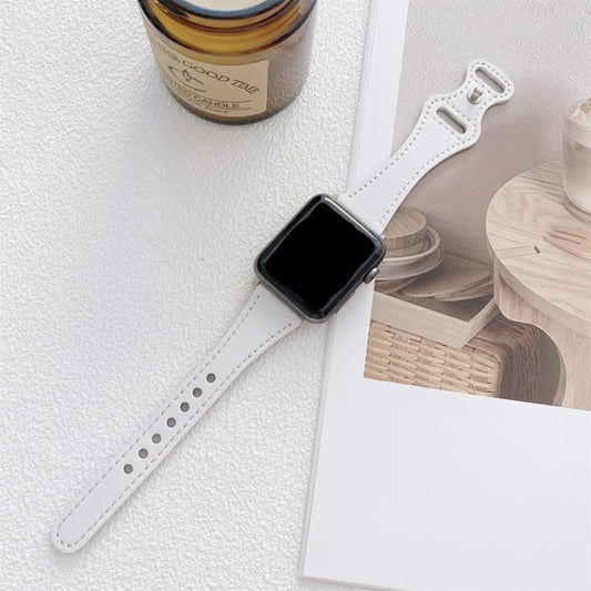 Small Waist 8-shape Reverse Buckle Leather Watch Band For Apple Watch Series 9&8&7 41mm / SE 3&SE 2&6&SE&5&4 40mm / 3&2&1 38mm(White) by bashfashion