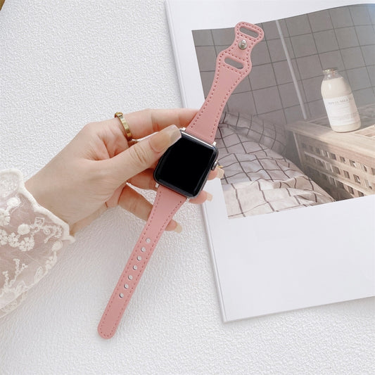 Small Waist 8-shape Reverse Buckle Leather Watch Band For Apple Watch Series 9&8&7 41mm / SE 3&SE 2&6&SE&5&4 40mm / 3&2&1 38mm(Pink) by bashfashion