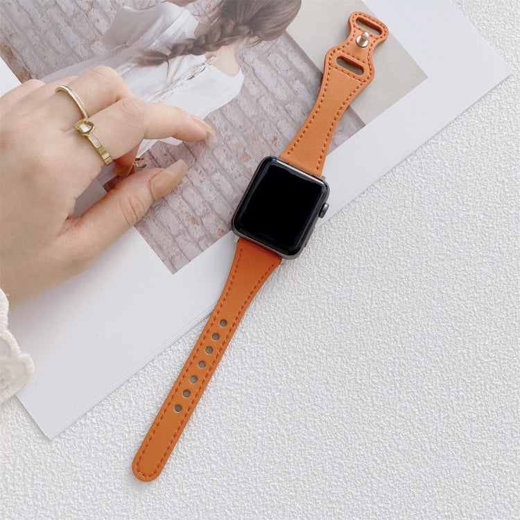 Small Waist 8-shape Reverse Buckle Leather Watch Band For Apple Watch Ultra 49mm&Watch Ultra 2 49mm / Series 9&8&7 45mm / SE 3&SE 2&6&SE&5&4 44mm / 3&2&1 42mm(Orange) by bashfashion
