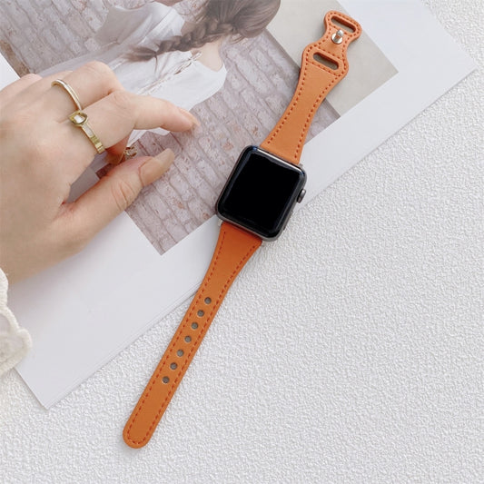 Small Waist 8-shape Reverse Buckle Leather Watch Band For Apple Watch Ultra 49mm&Watch Ultra 2 49mm / Series 9&8&7 45mm / SE 3&SE 2&6&SE&5&4 44mm / 3&2&1 42mm(Orange) by bashfashion