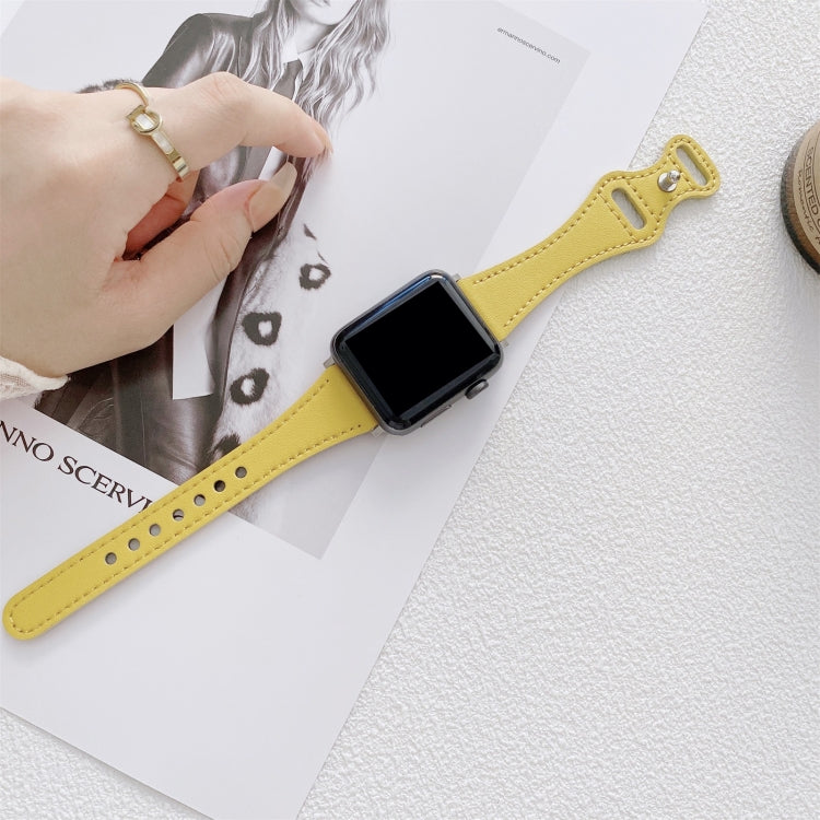 Small Waist 8-shape Reverse Buckle Leather Watch Band For Apple Watch Ultra 49mm&Watch Ultra 2 49mm / Series 9&8&7 45mm / SE 3&SE 2&6&SE&5&4 44mm / 3&2&1 42mm(Yellow) by bashfashion