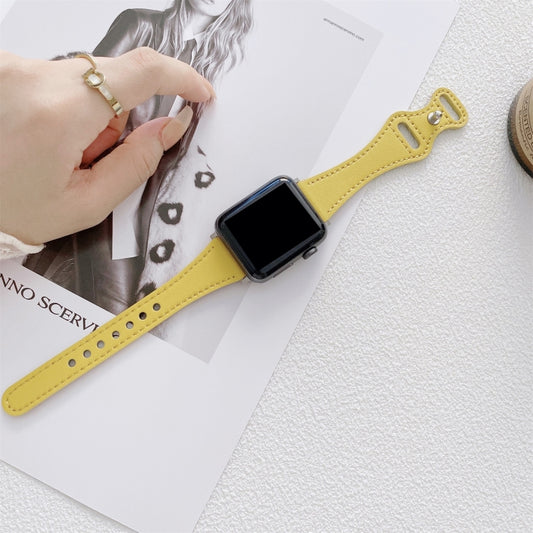 Small Waist 8-shape Reverse Buckle Leather Watch Band For Apple Watch Ultra 49mm&Watch Ultra 2 49mm / Series 9&8&7 45mm / SE 3&SE 2&6&SE&5&4 44mm / 3&2&1 42mm(Yellow) by bashfashion
