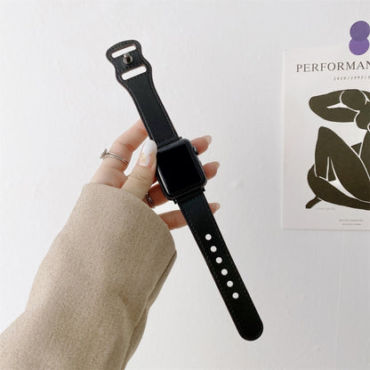 8-shape Buckle Retro Leather Watch Band For Apple Watch Series 9&8&7 41mm / SE 3&SE 2&6&SE&5&4 40mm / 3&2&1 38mm(Black) by bashfashion