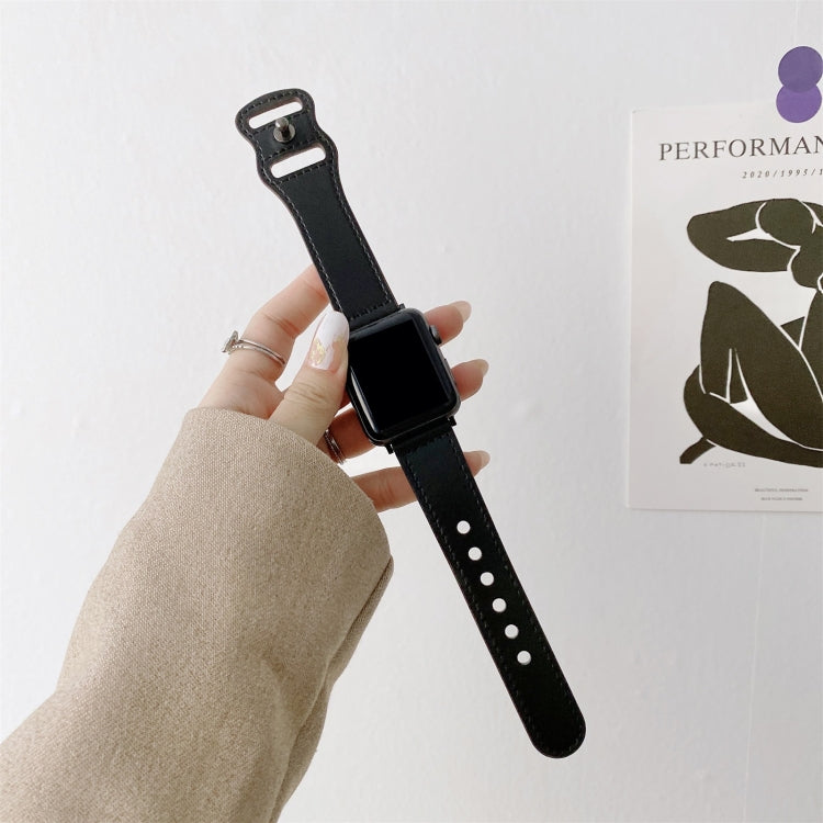 8-shape Buckle Retro Leather Watch Band For Apple Watch Ultra 49mm&Watch Ultra 2 49mm / Series 9&8&7 45mm / SE 3&SE 2&6&SE&5&4 44mm / 3&2&1 42mm(Black) by bashfashion