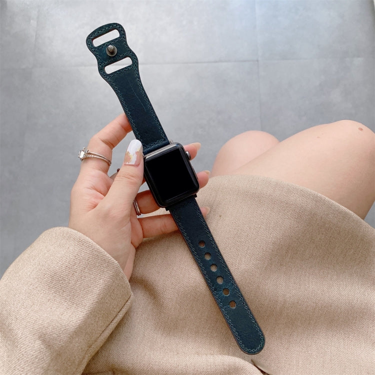 8-shape Buckle Retro Leather Watch Band For Apple Watch Ultra 49mm&Watch Ultra 2 49mm / Series 9&8&7 45mm / SE 3&SE 2&6&SE&5&4 44mm / 3&2&1 42mm(Blue) by bashfashion