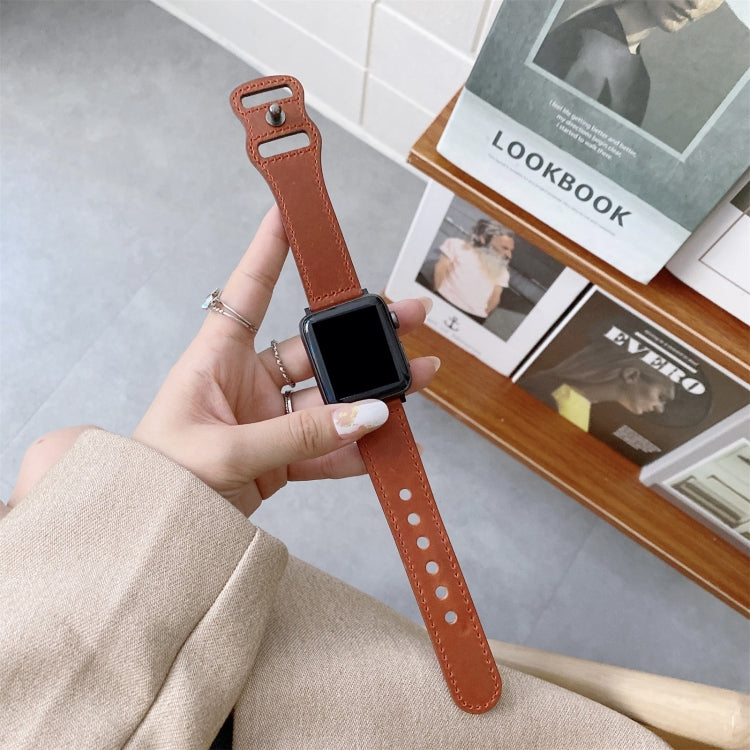 8-shape Buckle Retro Leather Watch Band For Apple Watch Ultra 49mm&Watch Ultra 2 49mm / Series 9&8&7 45mm / SE 3&SE 2&6&SE&5&4 44mm / 3&2&1 42mm(Red Brown) by bashfashion
