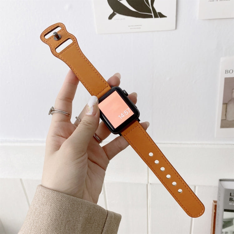 8-shape Buckle Retro Leather Watch Band For Apple Watch Ultra 49mm&Watch Ultra 2 49mm / Series 9&8&7 45mm / SE 3&SE 2&6&SE&5&4 44mm / 3&2&1 42mm(Yellow) by bashfashion