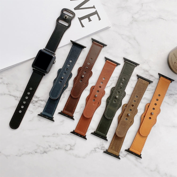 8-shape Buckle Retro Leather Watch Band For Apple Watch Ultra 49mm&Watch Ultra 2 49mm / Series 9&8&7 45mm / SE 3&SE 2&6&SE&5&4 44mm / 3&2&1 42mm(Yellow) by bashfashion