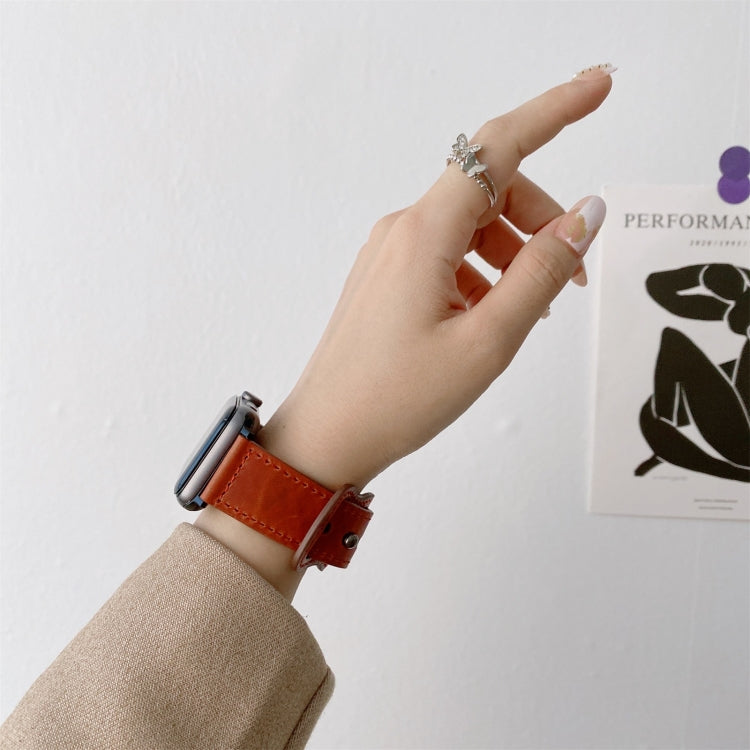 8-shape Buckle Retro Leather Watch Band For Apple Watch Ultra 49mm&Watch Ultra 2 49mm / Series 9&8&7 45mm / SE 3&SE 2&6&SE&5&4 44mm / 3&2&1 42mm(Dark Brown) by bashfashion