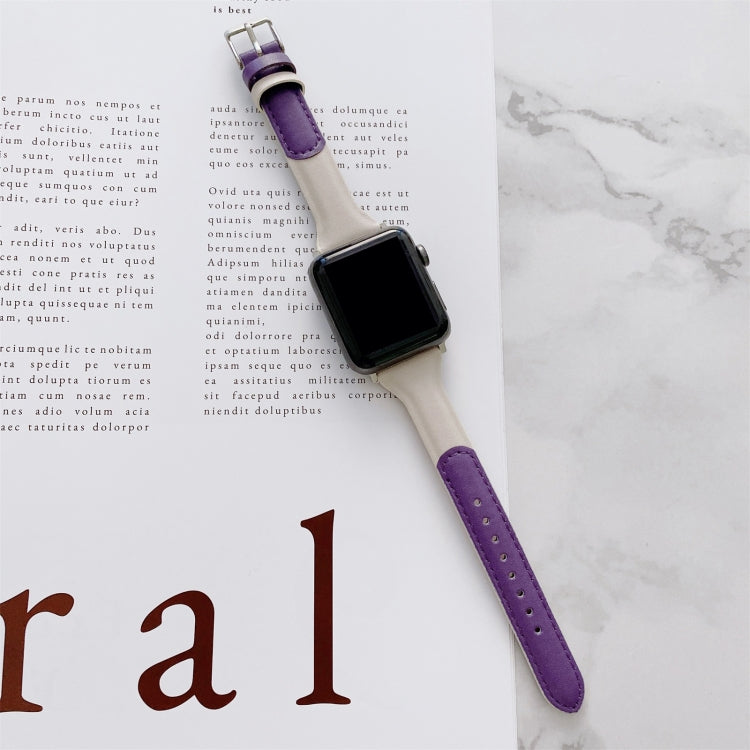 Small Waist Color Matching Leather Watch Band For Apple Watch Series 9&8&7 41mm / SE 3&SE 2&6&SE&5&4 40mm / 3&2&1 38mm(Purple+White) by bashfashion