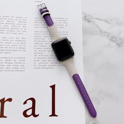 Small Waist Color Matching Leather Watch Band For Apple Watch Series 9&8&7 41mm / SE 3&SE 2&6&SE&5&4 40mm / 3&2&1 38mm(Purple+White) by bashfashion