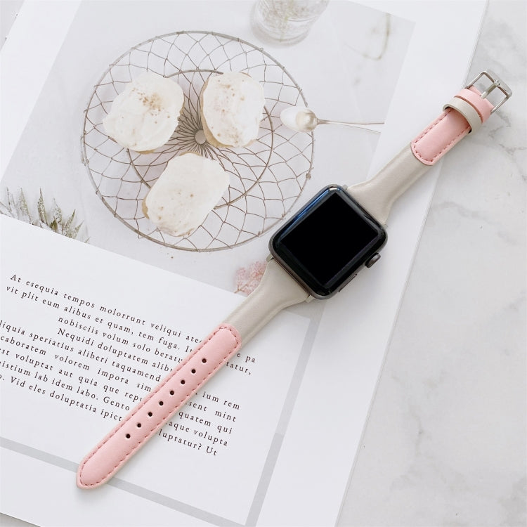 Small Waist Color Matching Leather Watch Band For Apple Watch Ultra 49mm&Watch Ultra 2 49mm / Series 9&8&7 45mm / SE 3&SE 2&6&SE&5&4 44mm / 3&2&1 42mm(Pink+White) by bashfashion
