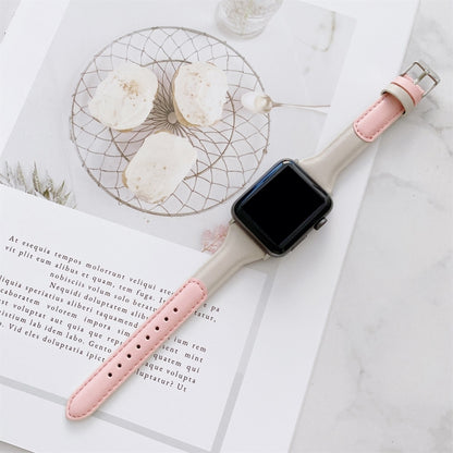Small Waist Color Matching Leather Watch Band For Apple Watch Ultra 49mm&Watch Ultra 2 49mm / Series 9&8&7 45mm / SE 3&SE 2&6&SE&5&4 44mm / 3&2&1 42mm(Pink+White) by bashfashion