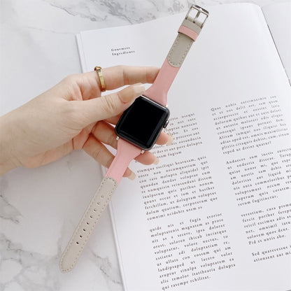 Small Waist Color Matching Leather Watch Band For Apple Watch Ultra 49mm&Watch Ultra 2 49mm / Series 9&8&7 45mm / SE 3&SE 2&6&SE&5&4 44mm / 3&2&1 42mm(White+Pink) by bashfashion